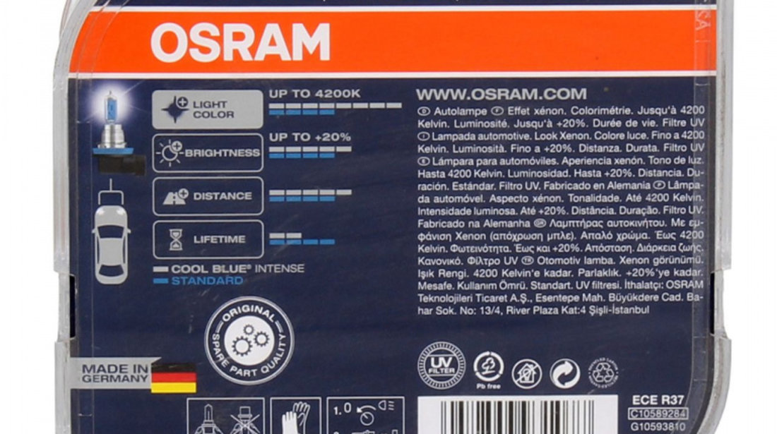 Set 4 Buc Bec Osram H8 12V 35W PGJ19-1 Cool Blue Intense Xenon Look 4200K +20% 64212CBI-HCB