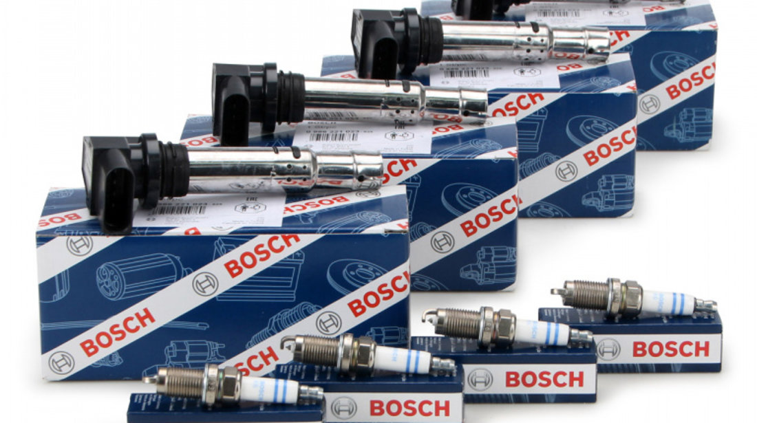 Set 4 Buc Bobina De Inductie Bosch + Set 4 Buc Bujie Bosch Volkswagen Tiguan 1 2010-2018 4 X 0 986 221 023 + 4 X 0 242 240 665