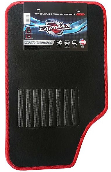Set 4 Buc Covorase Auto Mocheta Universale Carmax Negru / Rosu 29403