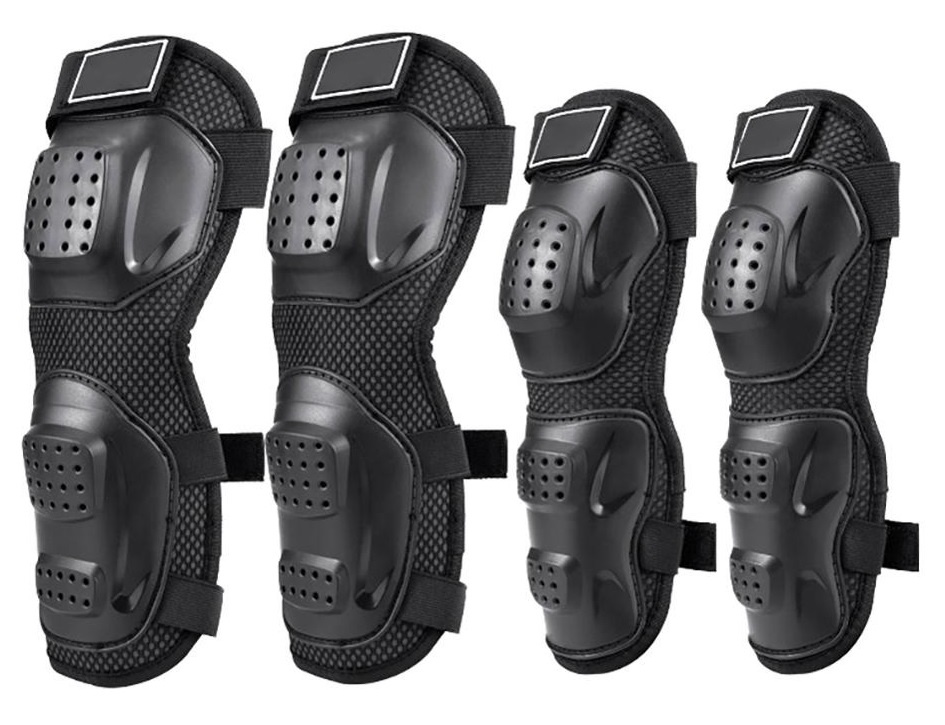 Set 4 Buc Protectoare Pentru Genunchi Si Coate Pentru Motocicletă Negre Cu Protecții Respirabile RAZ446