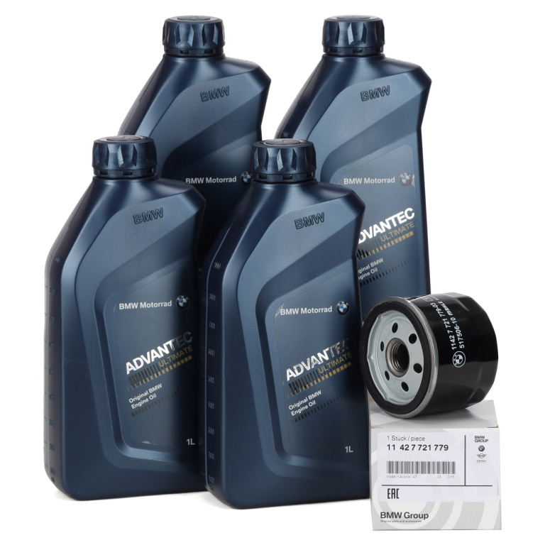 Set 4 Buc Ulei Motor Oe Bmw Motorrad Advantec Ultimate 5W-40 1L 83212444514 + Filtru Ulei Moto Oe Bmw Motorrad F 650-900 K 1200 K 1300 R 1200 S 1000 11427721779
