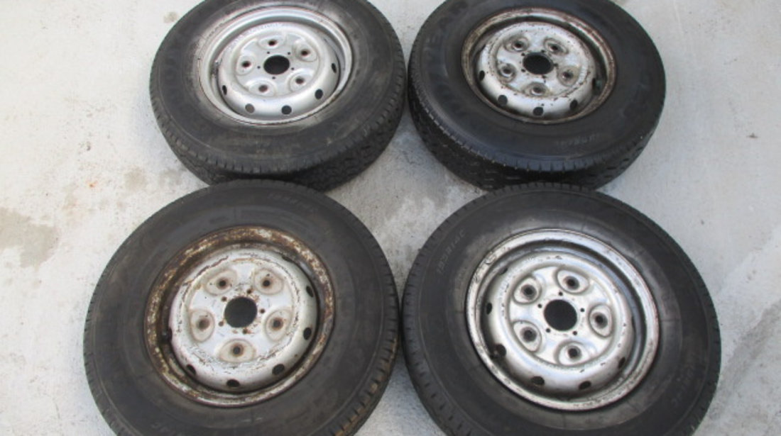 SET 4 JANTE TABLA R14 / 5.5Jx14x60 CU ANVELOPE GOODYEAR 195R14C FORD TRANSIT FAB. 1994 - 2000 ⭐⭐⭐⭐⭐