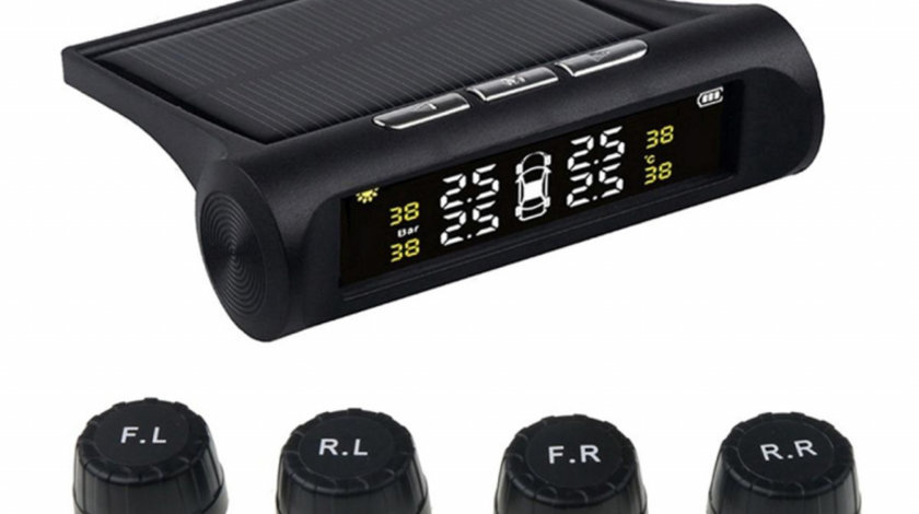 Set 4 senzori de presiune si temperatura anvelope cu afisaj LCD si incarcare Solara, AVX-AG678 AVX-AG678