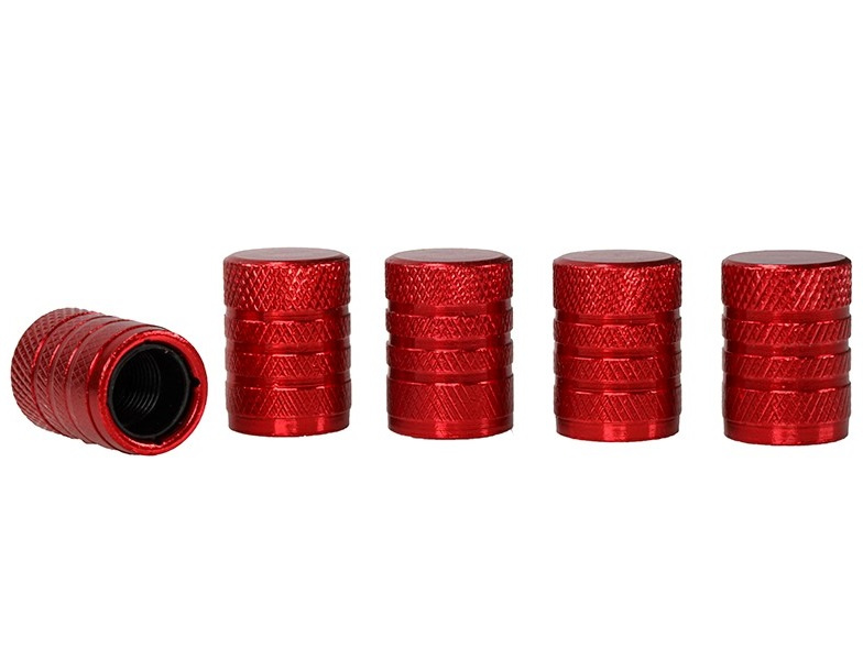 Set 5 Buc Capacele Ventil Aluminiu Cu Filet Interior Plastic Carmotion Rosu 63478RD