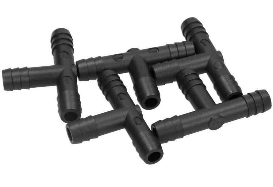 Set 5 Buc Conector Teu Furtun Conducta Universal 10mm Negru Romix ROM C60651