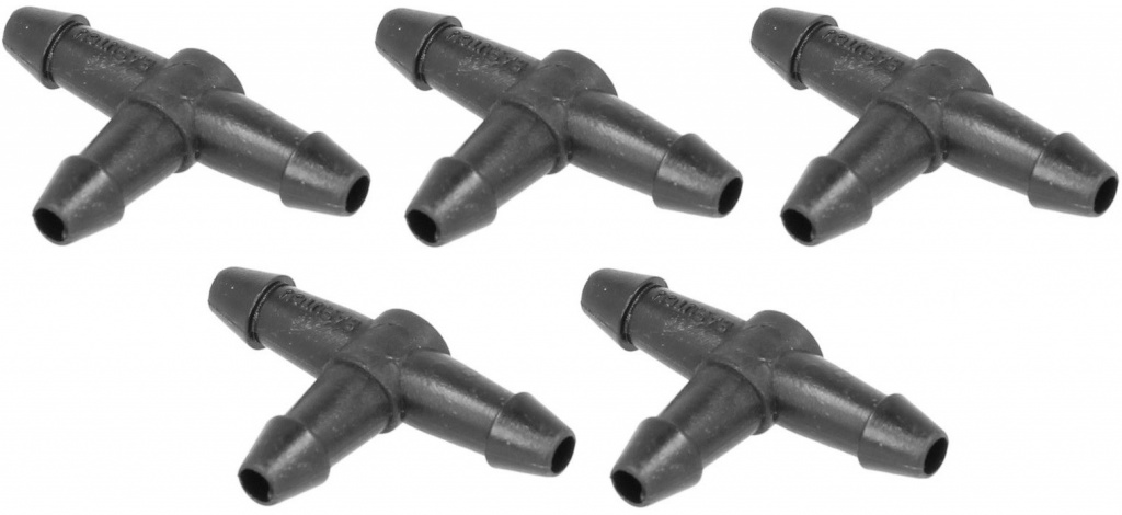Set 5 Buc Conector Teu Furtun Conducta Universal 6mm Negru Romix ROM C70108