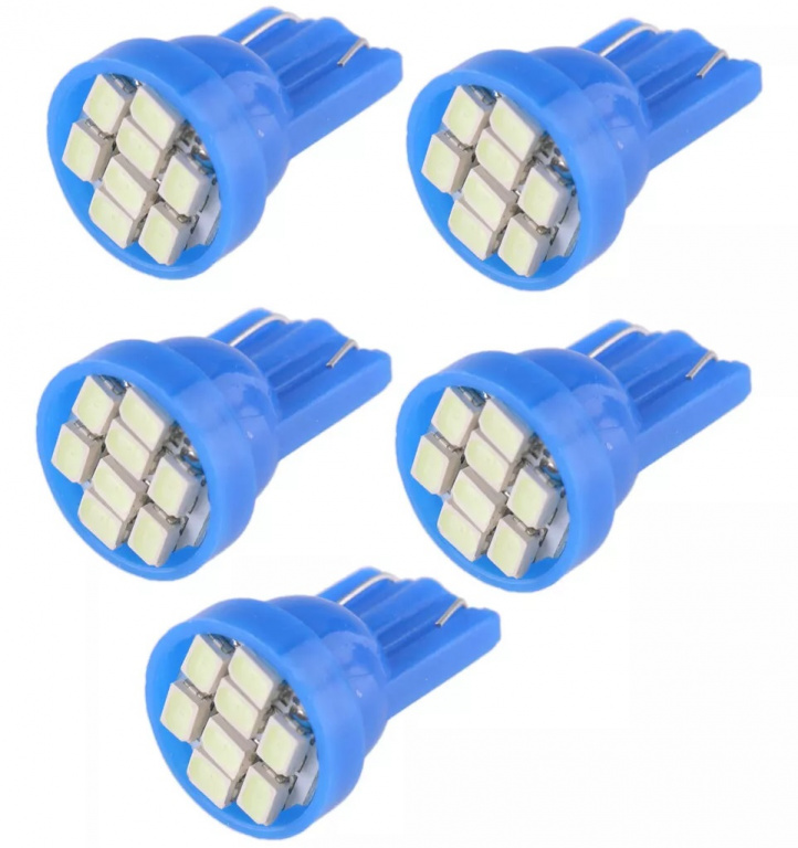 Set 5 Buc Led T10 8 SMD Albastru