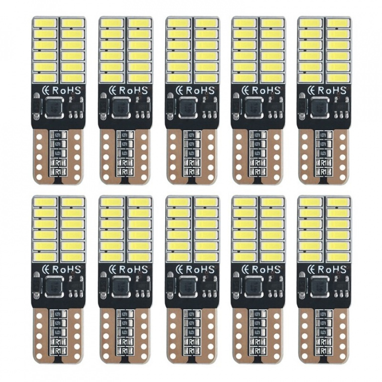 Set 5 Buc Set 2 Buc Led T10 12V 24 SMD 3014 Canbus Alb 6000K LED 067-A