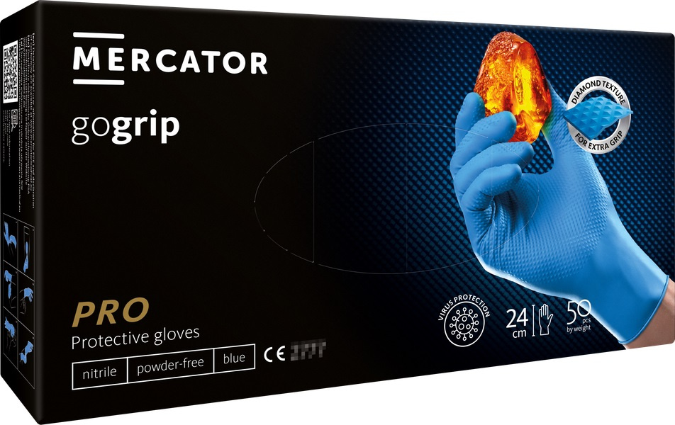 Set 50 Buc Manusi Nitril Mercator GoGrip Albastru Marimea L MER20316