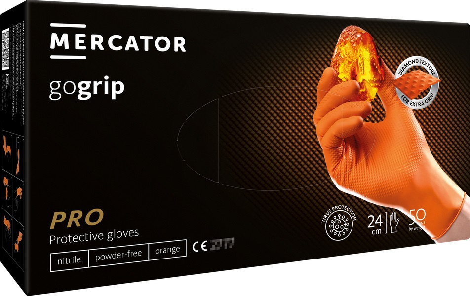 Set 50 Buc Manusi Nitril Mercator GoGrip Portocaliu Marimea L MER20336