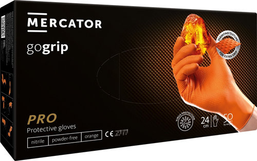 Set 50 Buc Manusi Nitril Mercator GoGrip Portocaliu Marimea XL MER20337