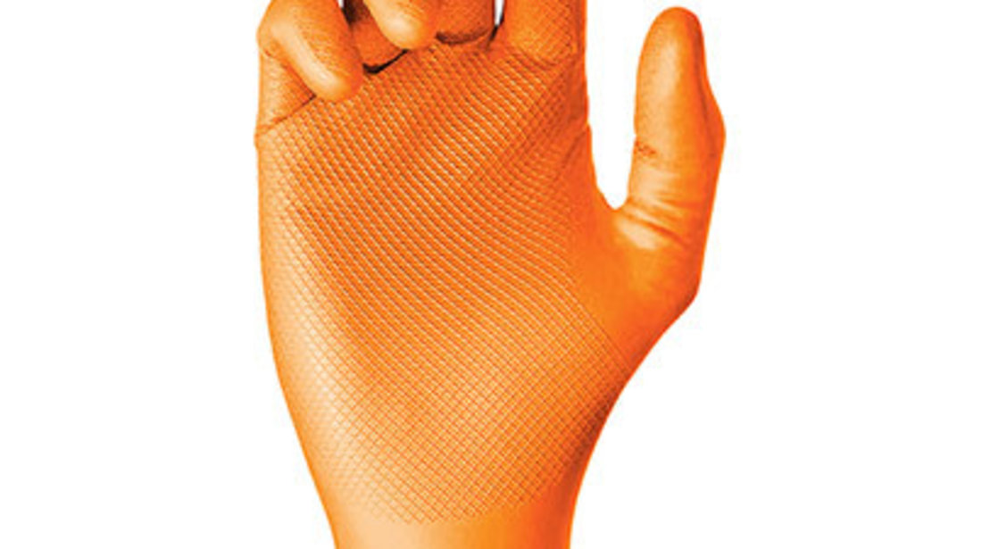 Set 50 bucati Manusi Grippaz portocaliu, Nitril, groase si rezistente, marimea XL