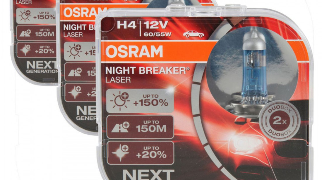 Set 6 Buc Bec Osram H4 12V 60/55W P43t Night Breaker Laser Next Gen +150% Up To 150M 64193NL-HCB