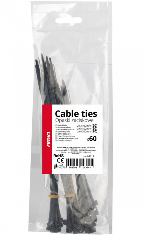 Set 60 Buc Coliere Fasete Plastic Scurte Negru Amio 04314