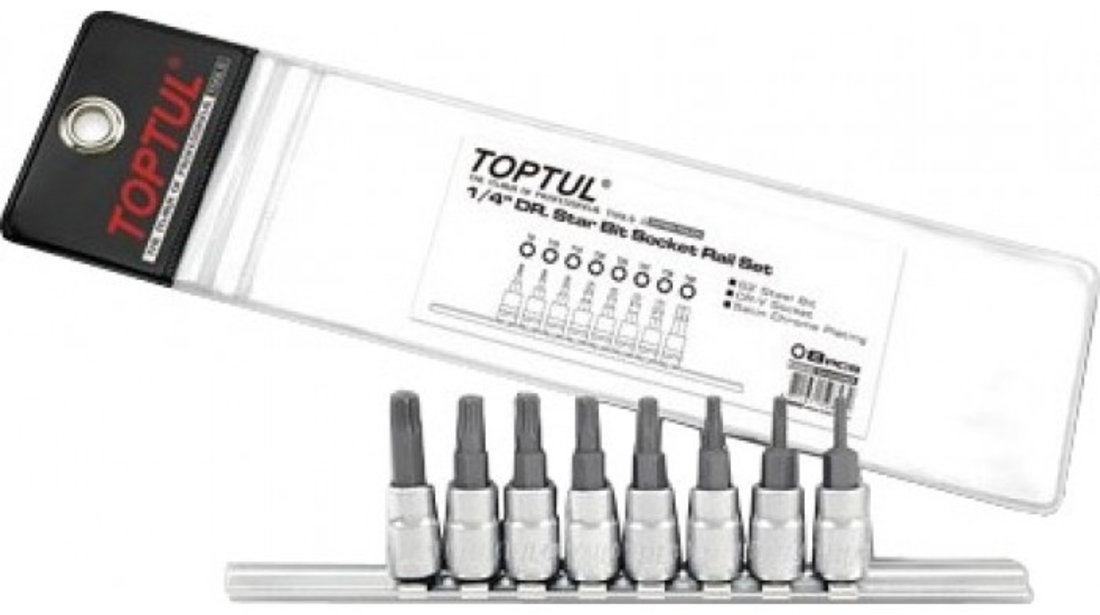 Set 8 biti + hexagon 1/4'', Toptul T8-T40mm cod intern: Scule0160