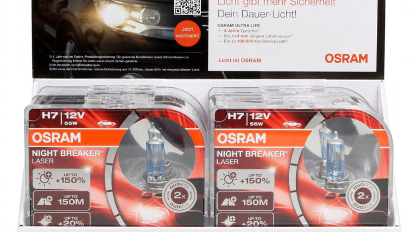 Set 8 Buc Bec Osram H7 12V 55W Night Breaker Laser Next Gen +150% Up To 150M 64210NL-HCB