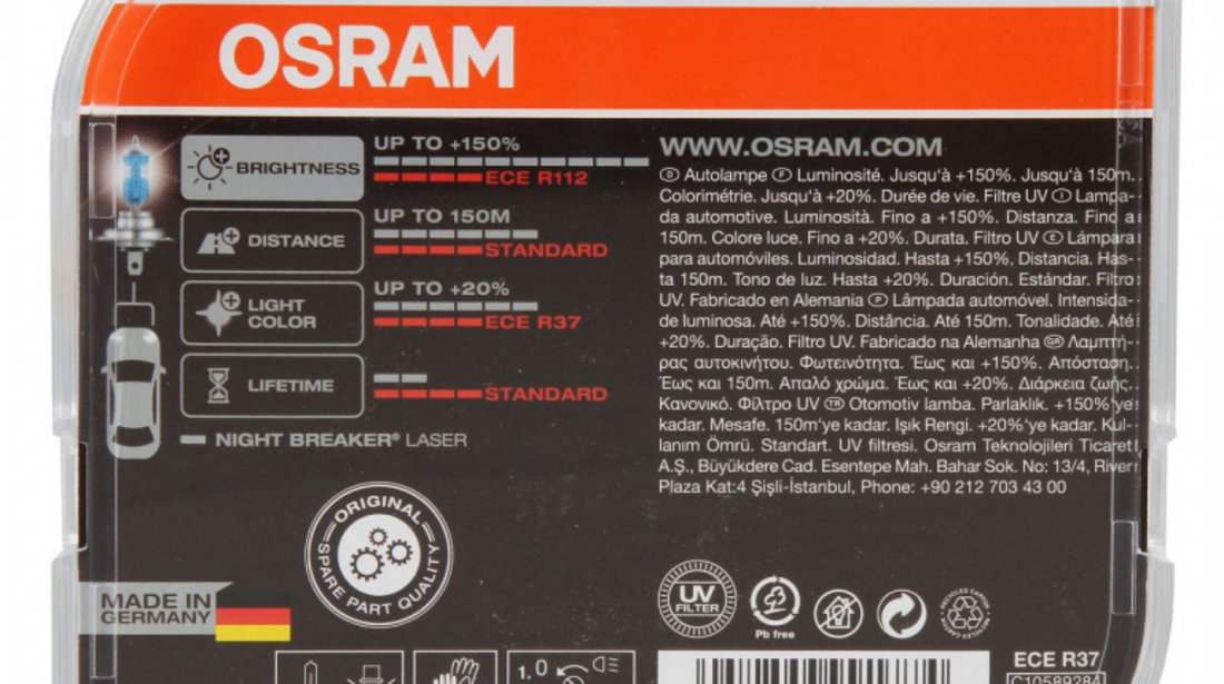 Set 8 Buc Bec Osram H7 12V 55W Night Breaker Laser Next Gen +150% Up To 150M 64210NL-HCB