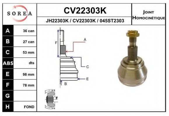 Set articulatie, planetara AUDI A3 (8L1) (1996 - 2003) EAI CV22303K piesa NOUA