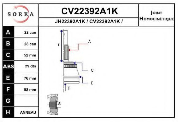 Set articulatie, planetara OPEL MERIVA (2003 - 2010) EAI CV22392A1K piesa NOUA