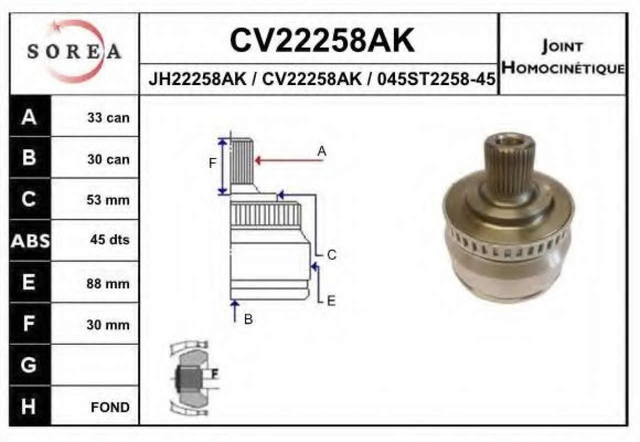 Set articulatie, planetara VW PASSAT (3B3) (2000 - 2005) EAI CV22258AK piesa NOUA