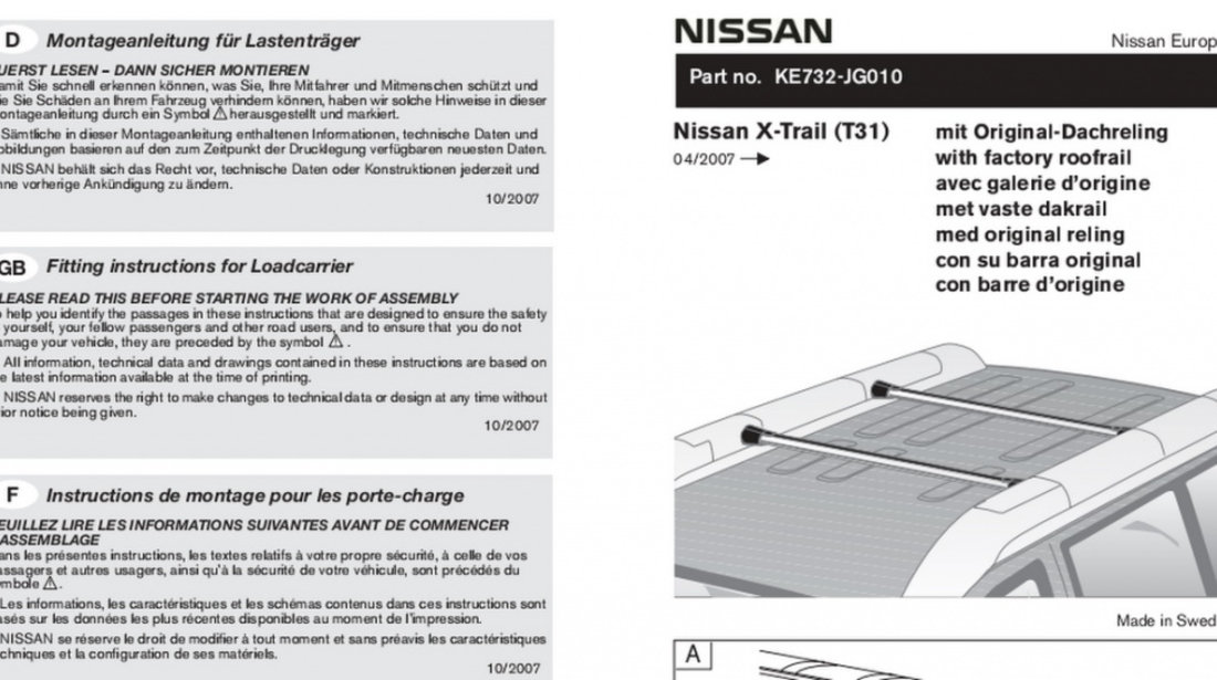 Set Bare Transversale Suport Portbagaj Oe Nissan X-Trail T31 2007-2014 KE732JG010
