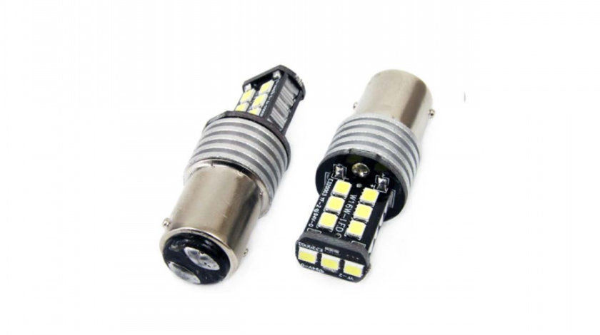 Set becuri auto cu LED CANBUS P21/5W BA15D 15 SMD 7.5W Alb 12/24V AVX-AM01641