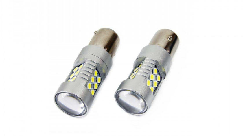 Set becuri auto cu LED CANBUS P21W BA15S 24 SMD 6.2W Alb 12/24V AVX-AM01445