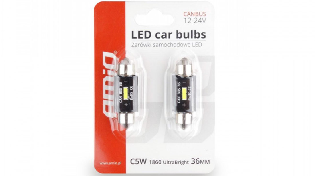 Set becuri auto cu LED CANBUS sofit C5W 1 SMD 36mm Alb 12/24V AVX-AM02442