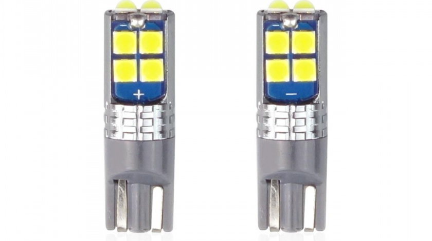 Set becuri auto cu LED CANBUS T10 W5W 10 SMD Alb 12/24V AVX-AM02447