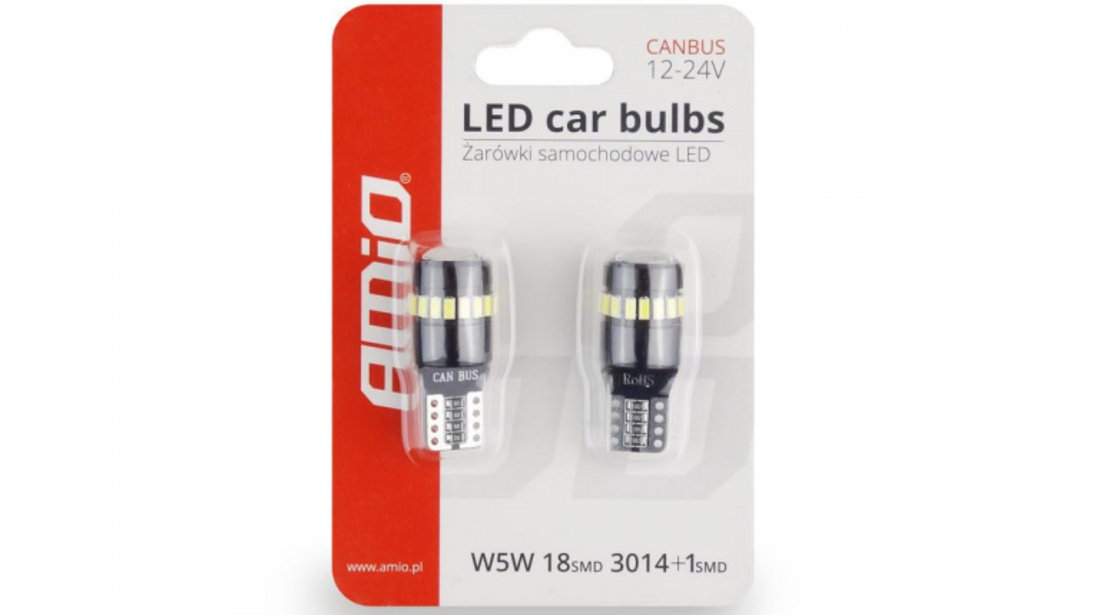 Set becuri auto cu LED CANBUS T10 W5W 19 SMD Alb 12V AVX-AM02446