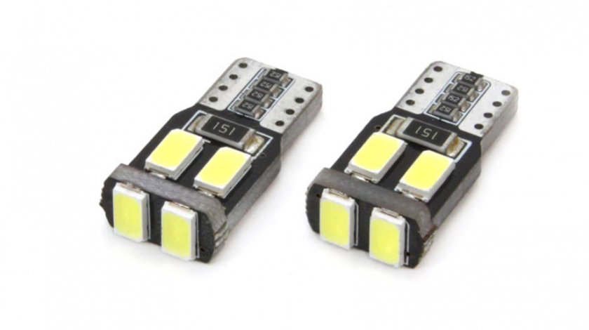 Set becuri auto cu LED CANBUS T10 W5W 6 SMD Alb 12V AVX-AM01622