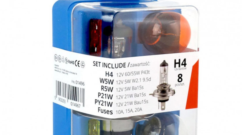 Set Becuri Cu Halogen Si Sigurante 8 Buc H4 Amio 01496