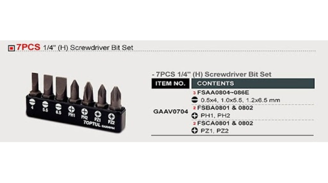 Set Bit De Surubelnita 7 Buc 1/4H Toptul GAAV0704