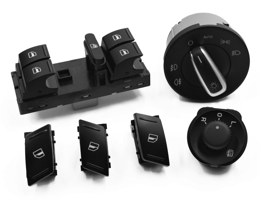 Set Bloc lumini + Bloc comenzi geamuri + Butoane geam pasager + Buton reglaj oglinzi compatibil Skoda Octavia 2 2004-2013 1Z0 941 431K + 1Z0959858B3X1 + 1Z0 959 855 + 2 X 1Z0 959 856 + 1ZD 959 565