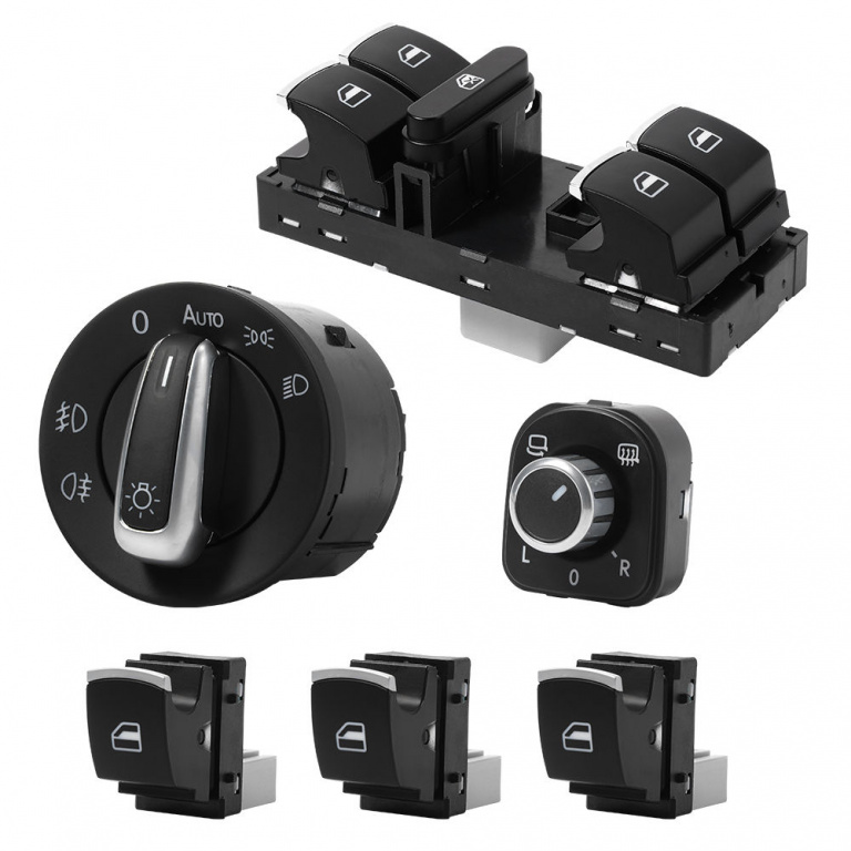 Set Bloc Lumini + Buton Reglaj Oglinzi + Bloc Comenzi Geamuri + 3 Buc Buton Geam Pasager Compatibil Volkswagen 5ND 941 431B + 5ND 959 565A + 5ND 959 857 + 3 X 5ND 959 855