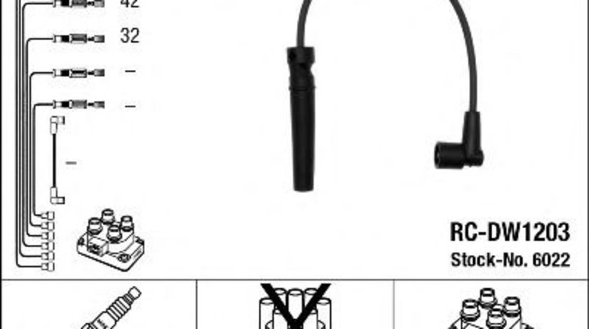 Set cablaj aprindere DAEWOO NUBIRA Limuzina (KLAN) (2003 - 2016) NGK 6022 piesa NOUA