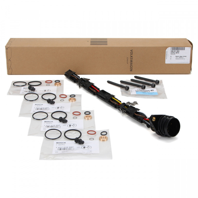 Set Cablaj Injectoare Oe Audi A6 C5 2000-2005 038971600 + 4 Buc Kit Reparatie Injector Bosch 1 417 010 997 + 4 Buc Surub Fixare Injector Oe Volkswagen M6x64mm Pompe Düse 038103385A