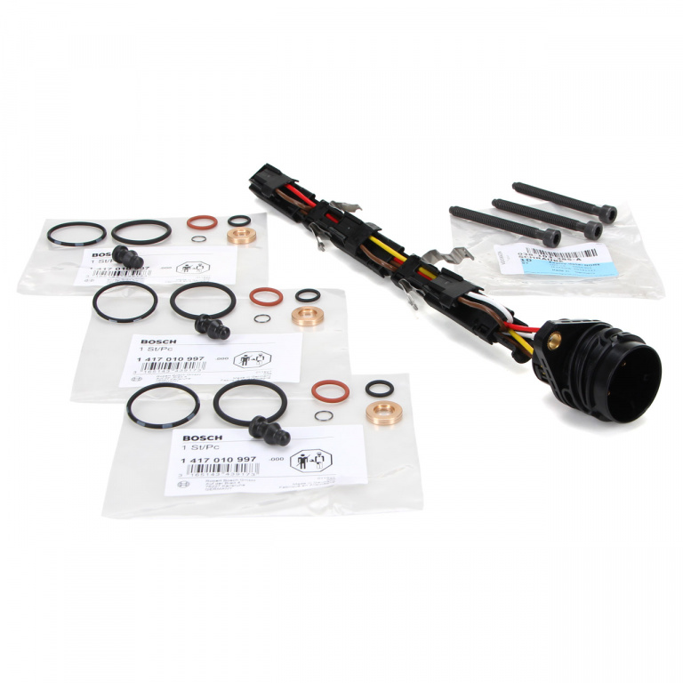 Set Cablaj Injectoare Oe Volkswagen 045971600 + 3 Buc Kit Reparatie Injector Bosch 1 417 010 997 + 3 Buc Surub Fixare Injector Oe Volkswagen M6x64mm Pompe Düse 038103385A