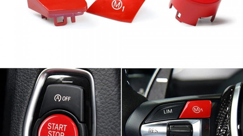 Set Capac Buton Start-Stop + Capace Buton Volan M1+M2 Bmw Seria 6 F06 2011→ SSV-8006+8027+8028 Rosu