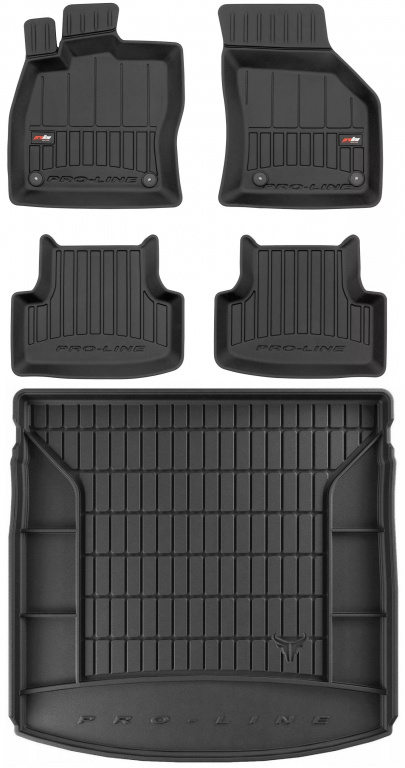 Set Covorase Auto Cauciuc Negro Seat Leon 3 2012→ ST / Combi Pro Line Tip Tavita 3D 3D407060 + Tavita Portbagaj Negro Seat Leon 3 2012→ ST / Combi TM401068