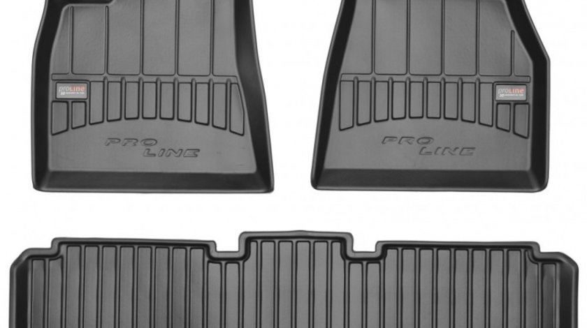Set Covorase Auto Cauciuc Negro Tesla Model S 2012→ Pro Line Tip Tavita 3D 3D408623