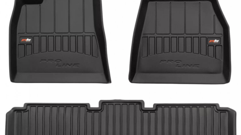 Set Covorase Auto Cauciuc Negro Tesla Model S 2012→ Pro Line Tip Tavita 3D 3D408623