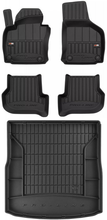 Set Covorase Auto Cauciuc Negro Volkswagen Golf 6 2008-2013 Pro Line Tip Tavita 3D 3D407145 + Tavita Portbagaj Negro Volkswagen Golf 6 2008-2013 Combi TM405592