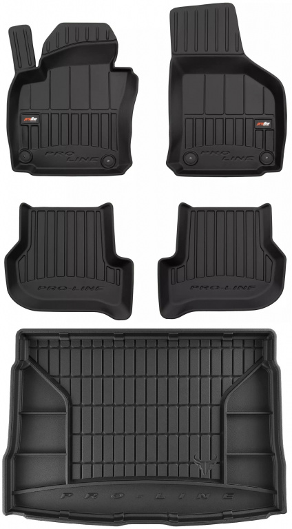 Set Covorase Auto Cauciuc Negro Volkswagen Golf 6 2008-2013 Pro Line Tip Tavita 3D 3D407145 + Tavita Portbagaj Negro Volkswagen Golf 6 2008-2013 Hatchback TM404731