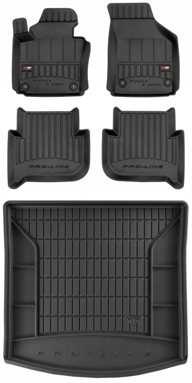 Set Covorase Auto Cauciuc Negro Volkswagen Touran 1 2003-2010 Pro Line Tip Tavita 3D 3D407183 + Tavita Portbagaj Negro Volkswagen Touran 1 2003-2010 TM403079