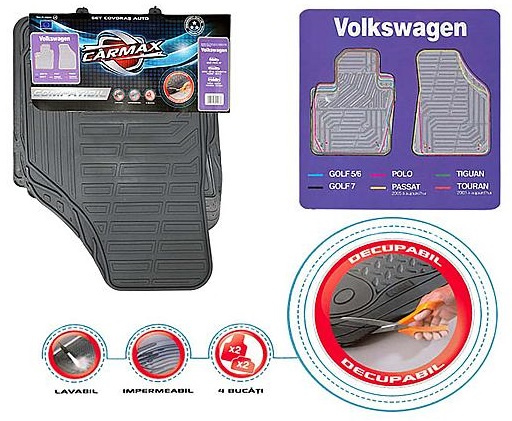 Set Covorase Auto Cauciuc Universale Carmax Negru 28200