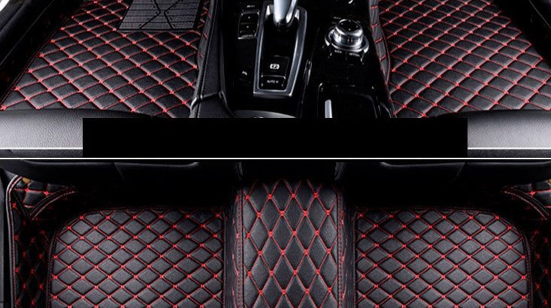 Set Covorase Auto Lux Piele Capitonaj Interior Premium Diamond Mats Audi A4 B9 2016→ Negru + Cusatura Rosie 130818-4