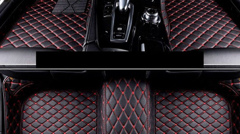 Set Covorase Auto Lux Piele Capitonaj Interior Premium Diamond Mats Bmw X5 F15 2014→ Negru + Cusatura Rosie 130818-24