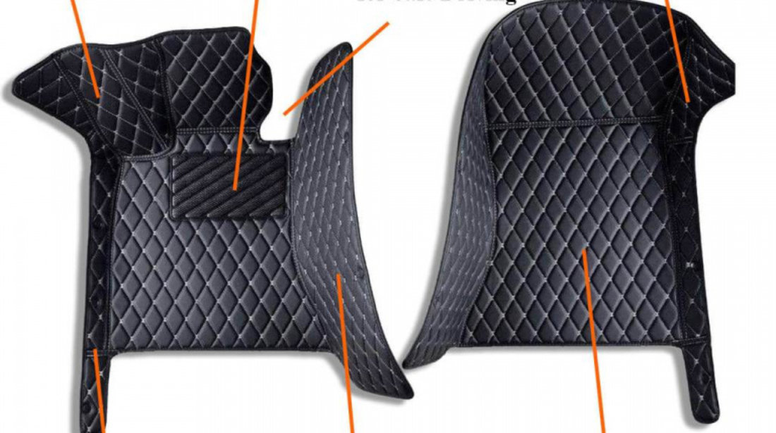 Set Covorase Auto Lux Piele Capitonaj Interior Premium Diamond Mats Dacia Duster 1 2009-2017 Negru + Cusatura Bej 130818-33