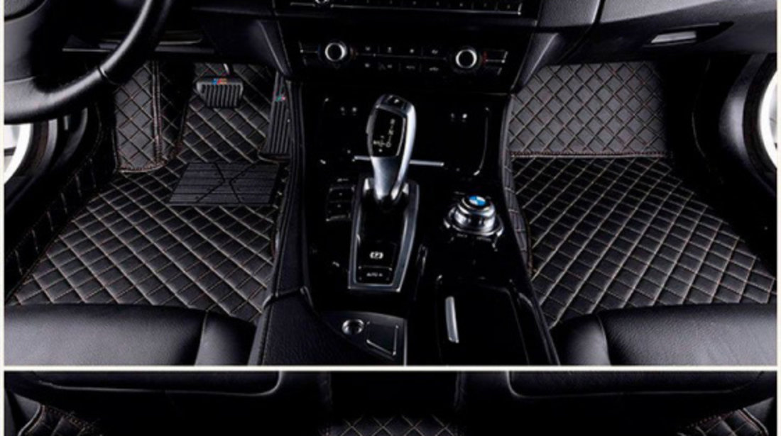 Set Covorase Auto Lux Piele Capitonaj Interior Premium Diamond Mats Mercedes-Benz S-Class W222 2013→ Short Negru + Cusatura Bej 140818-12